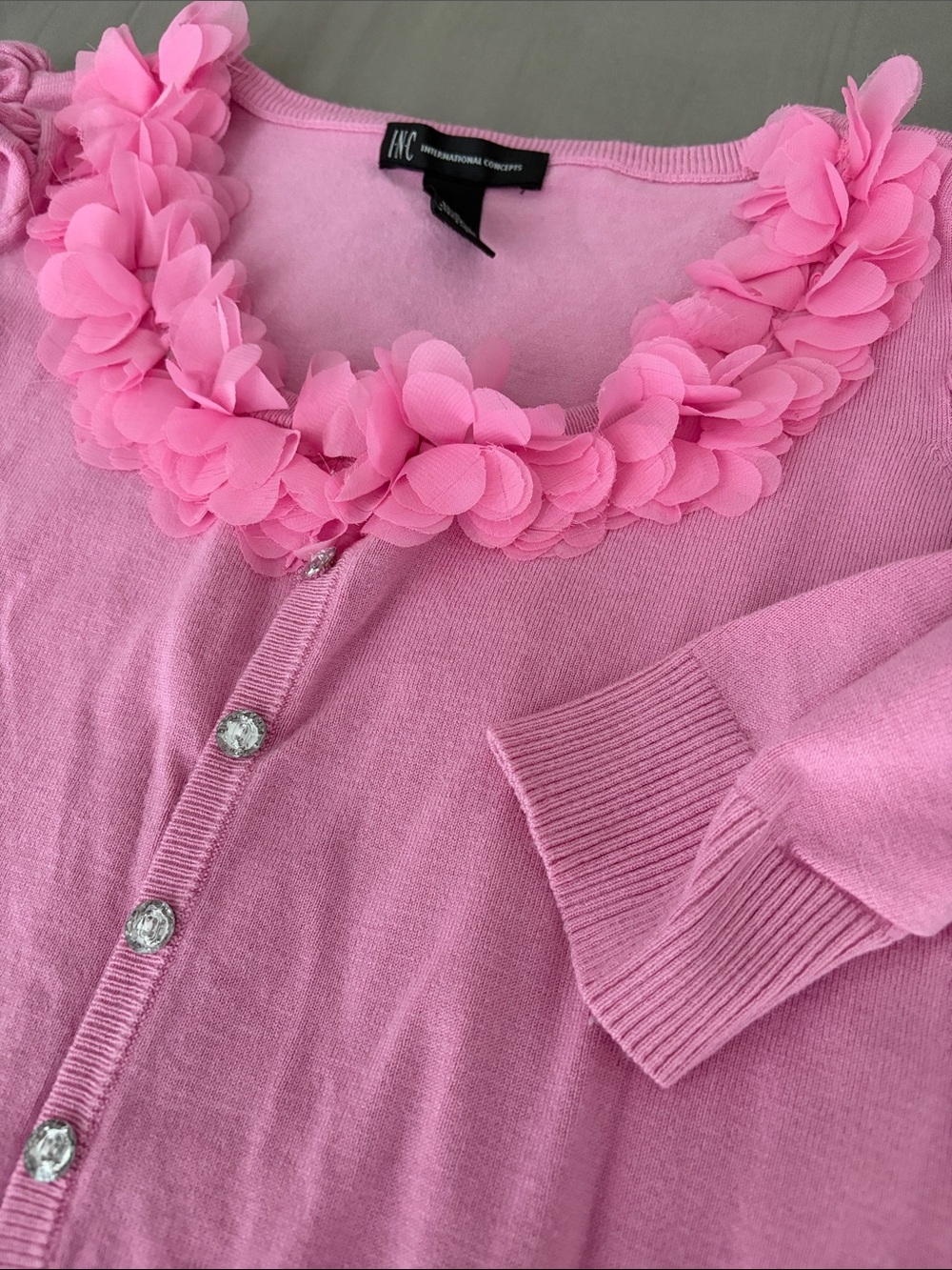INC International Concepts Bubblegum Pink Floral Appliqué Cardigan